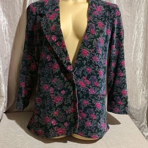 Mark Alan Blazer Jacket Black Gray Pink Floral Size 14 Lined Pockets Button